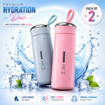 400ml Leak Proof Glass Water Bottle Combo Pack of 2 | Pink & Light Blue Glass Bottles