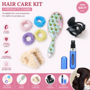 Hair care kit 5 products combo with hair bands clips brush and claw clips for women
