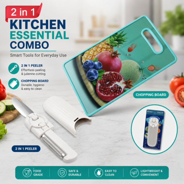 Cutting Board and 2 in 1 Knife Peeler Combo with Anti Slip Chopping Board