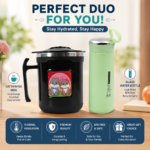 Cat Print Mug and Glass Water Bottle Combo with 250ml Insulated Mug and 400ml Leakproof Bottle