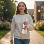 500ml Portable Glass Water Bottle with Smile & Cherry Charm | Cute Carry Loop Bottle - Image 3