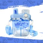 2 in 1 water bottle with dual compartments straw and strap design for kids school travel