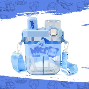 2 in 1 water bottle with dual compartments straw and strap design for kids school travel