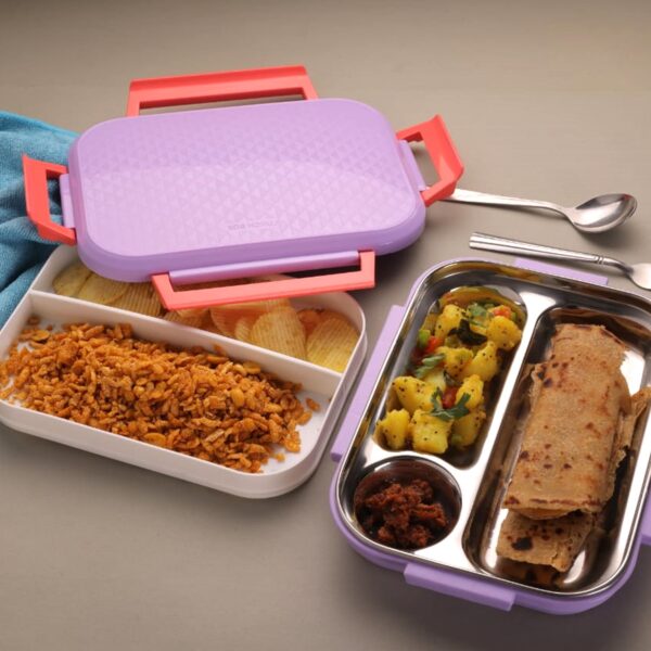 Steel lunch box with compartments premium multi section lunch box for office school kids