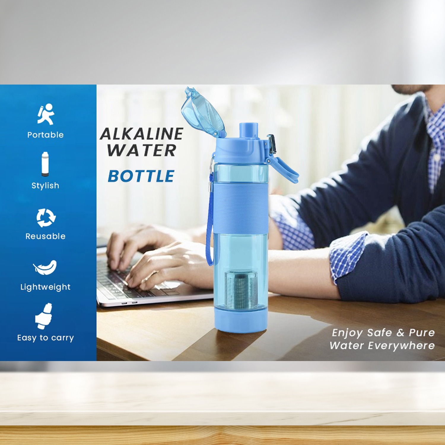 Portable BPA Free Alkaline Water Bottle With Stainless Steel Filter Alkaline Water Bottle | 650ml