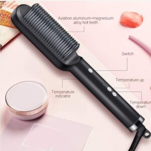 Electric Hair Straightening Brush with Ceramic Coating and Temperature Control