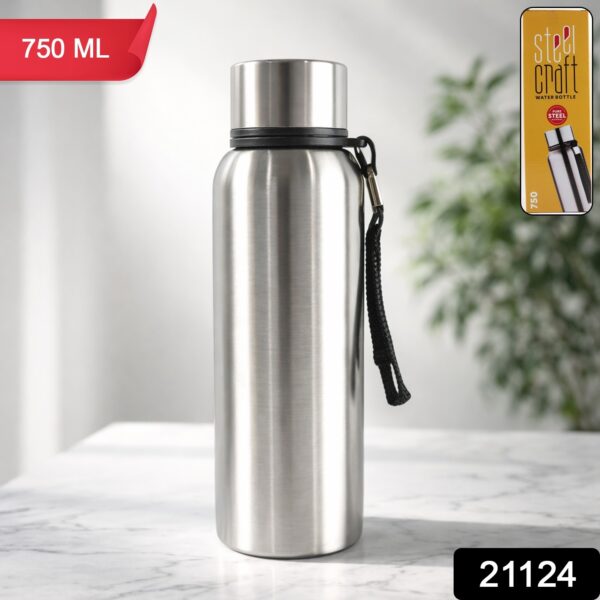 750ml Stainless Steel Water Bottle with Carry Strap and Screw Top Lid