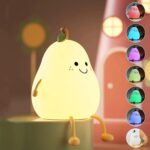 Pear silicone night lamp with multi-color LED touch control for kids bedroom bedside table